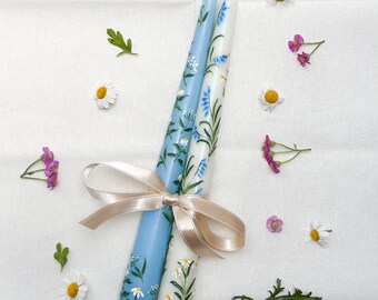The Meadow Blue Candles : Hand Painted Daisies and Blue & White Botanical