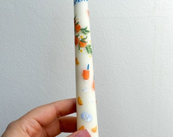 Hand Painted Aperol Spritz Taper Candle, Italian Summer Dinner Party Decor, Unique Hostess Gift