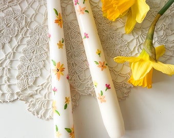Hand-Painted Floral Taper Candle: Summer Blooms Illustration