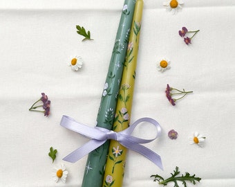 Hand Painted Taper Candles | Lilac Rose Floral Dinner Candles, Garden Wedding Decor