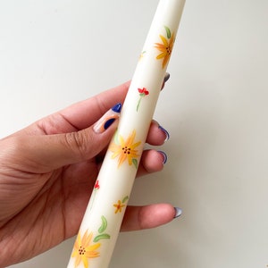 Blooming for you & Spring Bound Hand Painted Candle Illustrated candle Taper Candle Ivory painted candle image 3