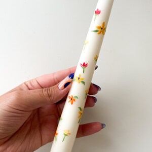 Blooming for you & Spring Bound Hand Painted Candle Illustrated candle Taper Candle Ivory painted candle image 4