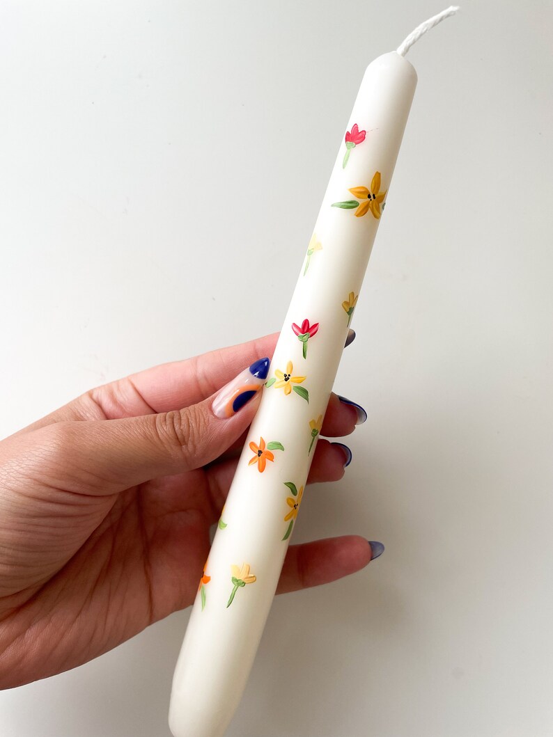 Blooming for you & Spring Bound Hand Painted Candle Illustrated candle Taper Candle Ivory painted candle image 4