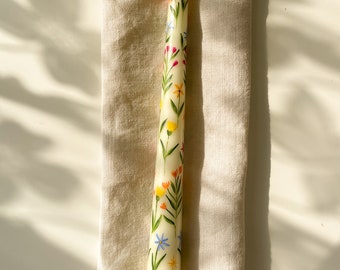 Hand-Painted Wildflower Taper Candle: Spring Floral Dinner Candle