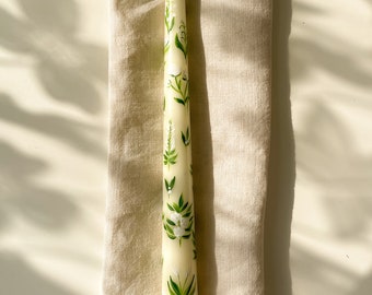 Hand-Painted Taper Candle: White Floral Dinner Candle