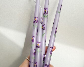 Pair of Pansies candles | Lilac Pansies | Spring Candles | Hand painted candle | Dinner candle | Tapered candle