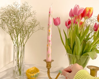 Tulip fever Hand Painted candle | Spring Candle | Dinner candle | Tapered candle