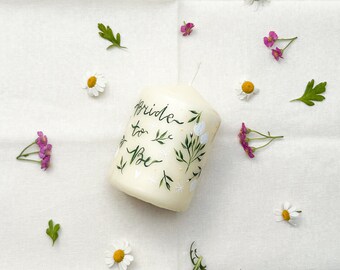 Bride to be | Pillar wedding candle | Hand painted ivory candle