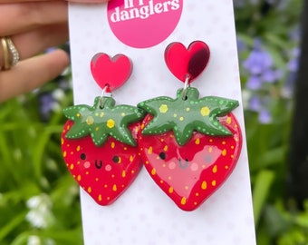 Kawaii strawberry handmade polymer clay earrings