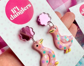 Pastel polkadot geese dangle earrings |Polymer clay