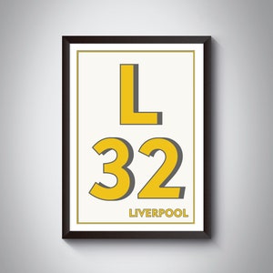 L32 Kirkby Print - LIVERPOOL Print. Postcode Typography Art Print. Giclée print. Available in multiple colours.