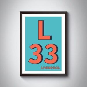 L33 Kirkby Print - LIVERPOOL Print. Postcode Typography Art Print. Giclée print. Available in multiple colours.