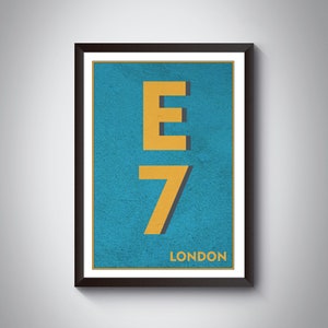 E7 | Forest Gate, Leytonstone, Stratford , London Postcode Typography Print - Personalised Art Print for your London Home| Framed/Unframed.