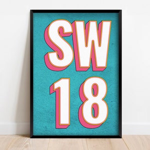 SW18 | Wandsworth, Earlsfield, London Postcode Typography Print | Personalised Art Print. Available in multiple colours - FRAMED or UNFRAMED