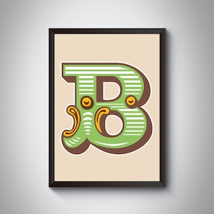 B-Buchstabendruck | Heller, kräftiger Karnevals-Anfangsbuchstaben-Kunstdruck | Zirkus-Typografie | | 4 Farboptionen | A5, A4, A3, A2, A1 Kunstdruck