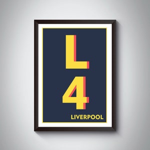 L4 Anfield, Kirkdale, Walton Print - LIVERPOOL Print. Postcode Typography Art Print. Giclée print. Available in multiple colours.