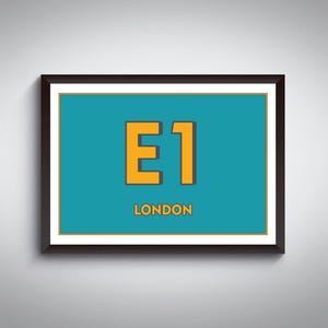 E1 (Shadwell, Whitechapel, Bethnal Green) London Postcode Typography Landscape Print - Giclée Art Print - London Art Print. Framed Gift idea