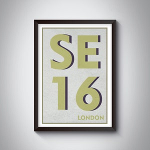 SE16 | Bermondsey / Rotherhithe, London Postcode Typography Print - South London Art Print. Personalise your Print | Framed /Unframed
