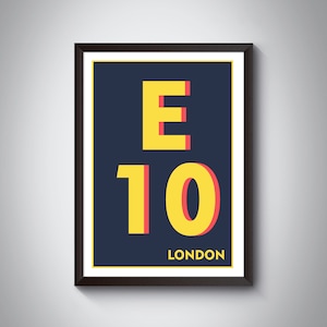 E10 (Leyton) London Postcode Typography Print - Giclée Art Print - London Art Print.