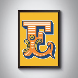 E Letter Print | Bright, Bold Carnival Initial Letter Art Print | Circus Typography| | 4 colour | A5, A4, A3, A2, A1 Art Print | Framed