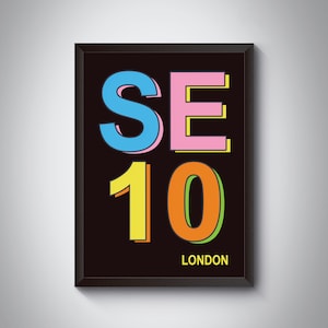 SE10 Greenwich, London Postcode Typography Print - Stylish Art for Your South East London Home
