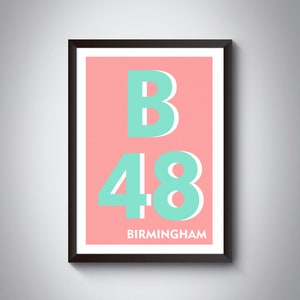 B48 Alvechurch Print - BIRMINGHAM Afdrukken. Postcode Typografie Art Print. Giclée print. Verkrijgbaar in meerdere kleuren.