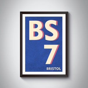 BS BRISTOL  Postcode Print. Custom personalised Postcode Typography Art Print. Giclée print. Available in multiple colours.