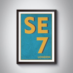 SE7 | Charlton, Londen Postcode Typografie Print - Personaliseer je cadeau | Zuid-Londen kunstprint. Op bestelling gemaakt | Ingelijst / ingelijst