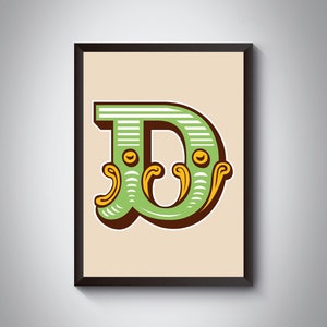 D Buchstabe Druck | Heller, mutiger Karneval Anfangsbuchstabe Kunstdruck | Zirkus-Typografie | | 4farbig | A5, A4, A3, A2, A1 Kunstdruck | Gerahmt