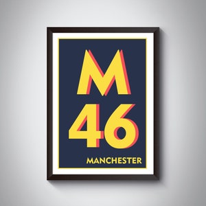 M46 Atherton, Leigh Print - Manchester Print. Postcode Typography Art Print. Giclée print. Available in multiple colours.