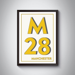 M28 Worsley, Walkden, Little Hulton, Tyldesley, Swinton Print - Manchester Print. Postcode Typografie Art Print. Giclée print.