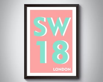 SW18 ( Earlsfield, Wandsworth ) London Postcode Typography Print - Giclée Art Print - South London Art Print.
