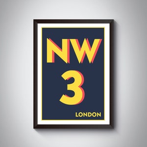NW3 (Camden, Barnet) Londen Postcode Typografie Print - Giclée Art Print - London Art Print.