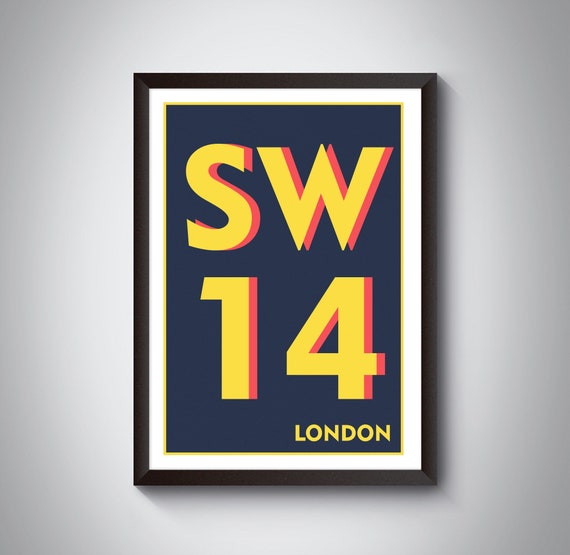 SW14 Mortlake - London Print. Postcode Typography Art Print