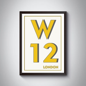 W12 | Shepherds Bush, White City, London Postcode Typography Print | Personalised London Art Print | New Home Gift | Framed/Unframed
