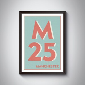 M25 Prestwich, Simister Print - Manchester Print. Postcode Typography Art Print. Giclée print. Available in multiple colours.