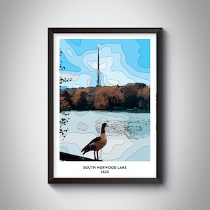 South Norwood Lake SE25 | South London Art Print. South Norwood Lakes and Grounds | Framed/Unframed, sizes available - A5, A4, A3, A2, A1.