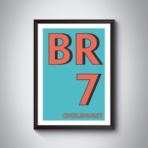BR7 Chislehurst, Elmstead Postcode Afdrukken. Postcode Typography Art Print - Londen Art Print.