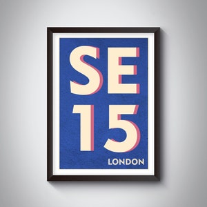 SE15 | Peckham / Nunhead, London Postcode Typography Print | Personalised South London Art Print | Available in 9 colours | Framed/Unframed