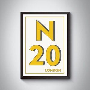 N20 | Whetstone & Barnet - London Personalised Postcode Typography Print | New Home Gift Wall Art Print | Framed / Unframed.