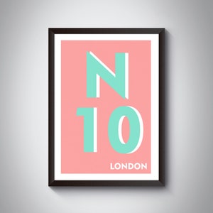 N10 (Muswell Hill, Friern Barnet) London Postcode Typography Print - Giclée Art Print - London Art Print.