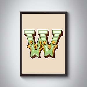 W Buchstabe | Heller, mutiger Karneval Anfangsbuchstabe Kunstdruck | Zirkus-Typografie | | 4farbig | A5, A4, A3, A2, A1 Kunstdruck | Gerahmt