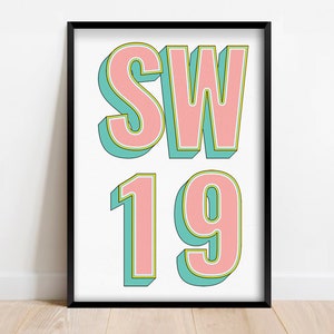 SW19 | Wimbledon, Colliers Wood, Merton, London Postcode Typography Print | Personalised Art Print. FRAMED or UNFRAMED