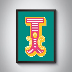 I Impresión de letras / Impresión de arte de letras iniciales de carnaval brillante y audaz / Tipografía de circo/ / 4 opciones de color / A5, A4, A3, A2, A1 Impresión de arte