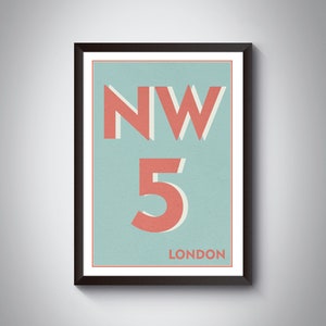 NW5 | Camden, Islington, London Postcode Typography Print | North London Art Print | New Home Gift | Framed/Unframed, A5, A4, A3, A2, A1