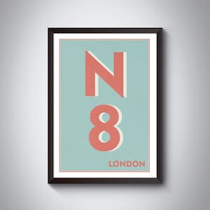 N8 (Hornsey, Crouch End, Haringey) London Postcode Typography Print - Giclée Art Print - South London Art Print.