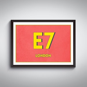 E7 | Forest Gate, Leytonstone, Stratford , London Postcode Typography Print - Personalised Art Print for your London Home| Framed/Unframed.