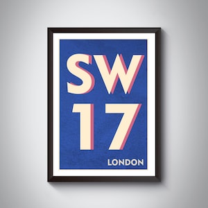 SW17 (Tooting, Mitcham) London Postcode Typography Print. Giclée Art Print. South London Art Print. Available in multiple colours