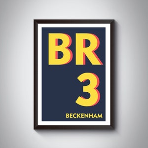 BR3 Beckenham, Elmers End, Shortlands, Eden Park, Park Langley - Postcode Print. Postcode Typography Art Print - London Art Print.