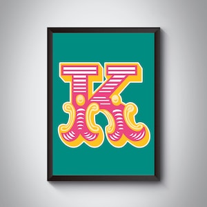 Single Letter Print | Bright, Bold Carnival Initial Letter Art Print | Circus Typography| | 4 colour options | A5, A4, A3, A2, A1 Art Print